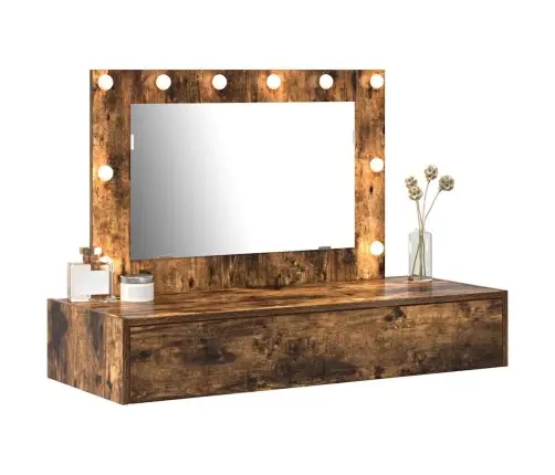 Pie Sienas Stiprinātais Tualetes Galdiņš Ar Led Gaismām Dūmota Ozola Krāsā Vidaxl