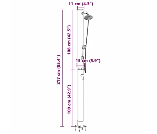 Āra Saules Duša Ar Roku Dušas Galvu 217 Cm 20 L Vidaxl