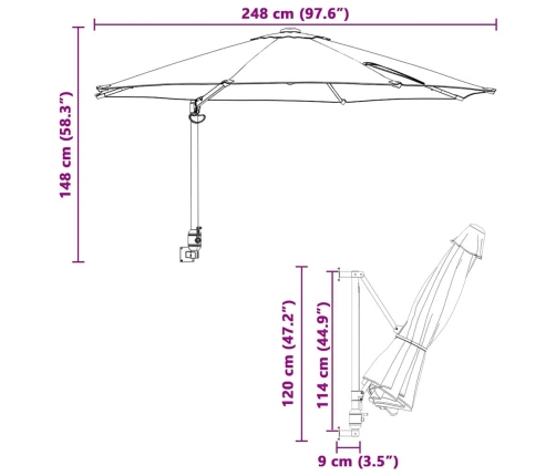 Dārza Saules Mētelis Antracīts, 250 Cm Vidaxl