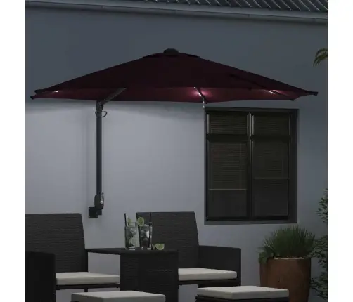 Piestiprināms Dārza Saulessargs Ar Led Gaismām Bordo Krāsā 248 Cm Vidaxl