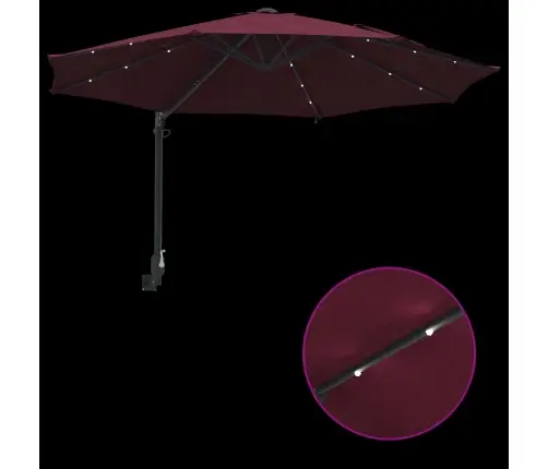 Piestiprināms Dārza Saulessargs Ar Led Gaismām Bordo Krāsā 248 Cm Vidaxl