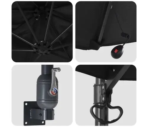 Sienā Stiprināts Dārza Parasols Ar Led Gaismām Melnā Krāsā, 248 Cm Vidaxl