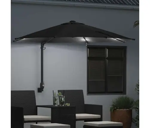Sienā Stiprināts Dārza Parasols Ar Led Gaismām Melnā Krāsā, 248 Cm Vidaxl