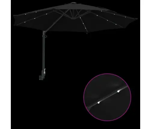 Sienā Stiprināts Dārza Parasols Ar Led Gaismām Melnā Krāsā, 248 Cm Vidaxl