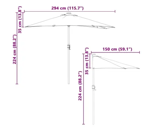 Sodo Skėtis Bordo Raudona 294 X 150 X 224 Cm