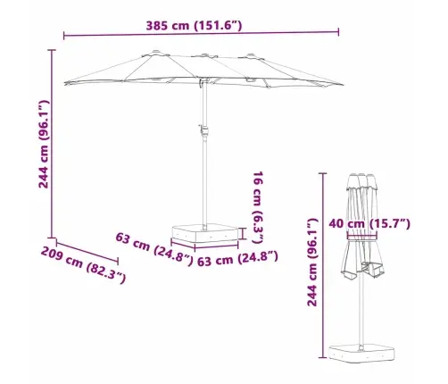 Dārza Parasols Sarkanbrūns 385 X 209 X 244 Cm Audums Vidaxl