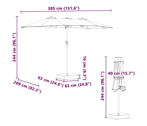 Dārza Parasols Smilšu 385 X 209 X 244 Cm Audums Vidaxl