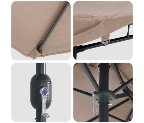 Dārza Parasols Pelēkbrūna 385 X 209 X 244 Cm Audums Vidaxl