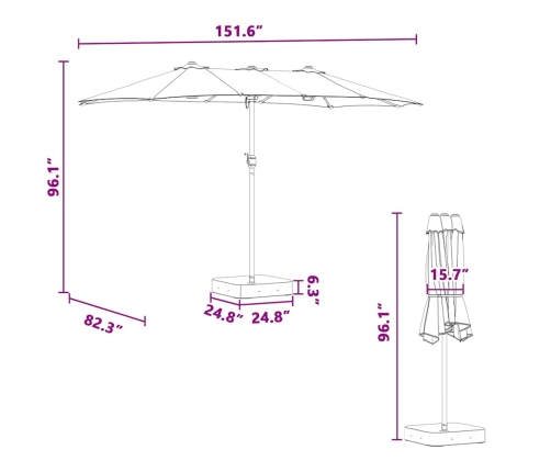 Dārza Parasols Pelēkbrūna 385 X 209 X 244 Cm Audums Vidaxl