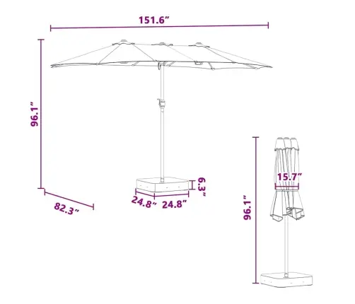 Dārza Parasols Melna 385 X 209 X 244 Cm Audums Vidaxl