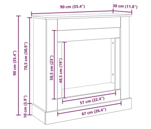 Kamīna Apkaime Melns Ozols 90X30X90 Cm Engineered Wood Vidaxl