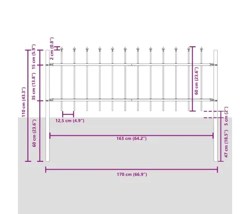 Dārza Žogs Ar Speķu Virsotni, Pelēks, 5.1X0.6 M, Tērauds Vidaxl