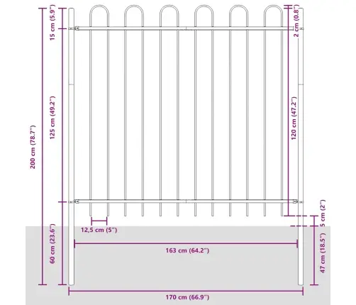 Dārza Žogs Ar Speķu Virsotni, Pelēks, 5.1X0.6 M, Tērauds Vidaxl