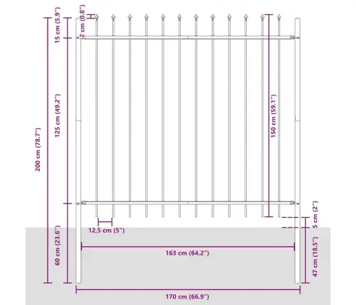 Dārza Žogs Ar Ieroci Augšā - Pelēks, 5.1 X 1.5 M, Tērauds Vidaxl