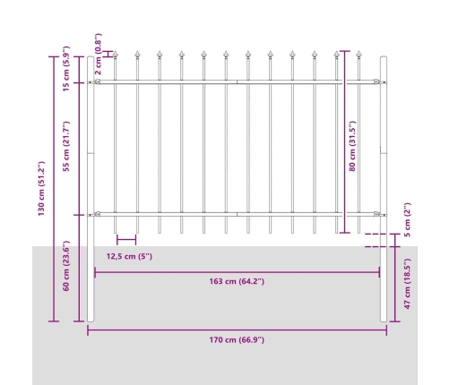 Dārza Žogs Ar Smailo Augšdaļu - Pelēks, 8.5 X 0.8 M, Tērauds Vidaxl