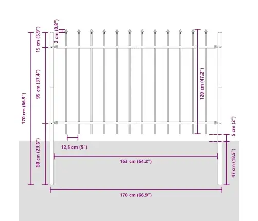 Dārza Žogs Ar Iedurtiem Augšiem, Pelēks, 10.2X1.2M, Tērauds Vidaxl
