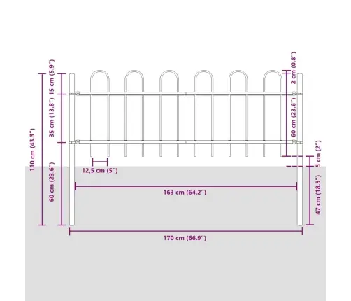 Dārza Žogs Ar Pīlāru Augšā, Pelēks, 11.9 X 0.6 M, Tērauda Konstrukcija Vidaxl