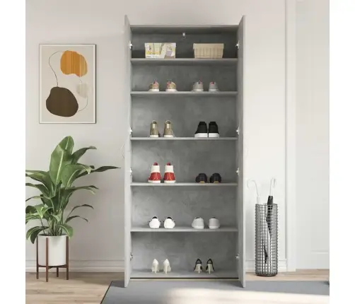 Apavu Skapis Betona Pelēks 80X35,5X180 Cm Inženierijas Koks Vidaxl