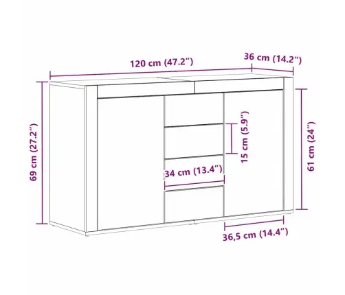 Sānu Galds Betona Pelēks Inženierijas Koks 120 X 36 X 69 Cm Vidaxl