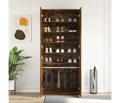 Apavu Skapis Dūmota Ozola 80X39X180 Cm Inženierijas Koks Vidaxl