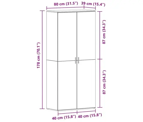 Apavu Skapis Amatu Ozols 80X39X180 Cm Inženierijas Koks Vidaxl