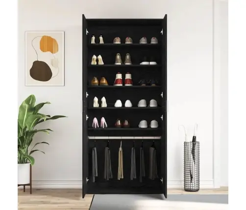 Apavu Skapītis Melna Ozolkoka 80X39X180 Cm Mākslīgā Koka Vidaxl