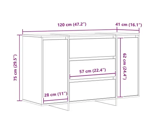 Sānu Galds Balts 120X41X75 Cm Inženierijas Koks Vidaxl