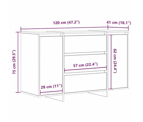 Sānu Galds Dūmota Ozola 120X41X75 Cm Inženierijas Koks Vidaxl