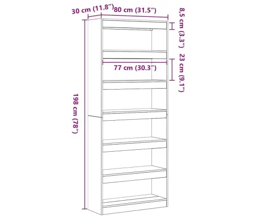 Melns Grāmatu Skapītis / Telpas Dalītājs 80X30X198 Cm Vidaxl