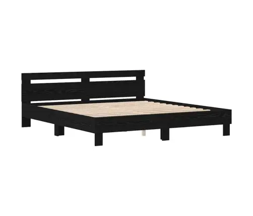Koka Gultas Rāmis Melns Ozols Ciets Koks 200 X 200 Cm Izturīgs Vidaxl