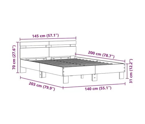 Voodi Raam Peaga Must Tamm 140 X 200 Cm Tehispuit