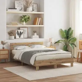 Voodi Raam Peaga Käsitöötamm 140 X 190 Cm Tehispuit