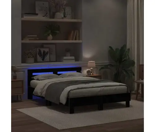 Voodi Raam Peaga Must Tamm 140 X 190 Cm Tehispuit