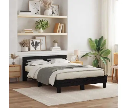 Voodi Raam Peaga Must Tamm 140 X 190 Cm Tehispuit