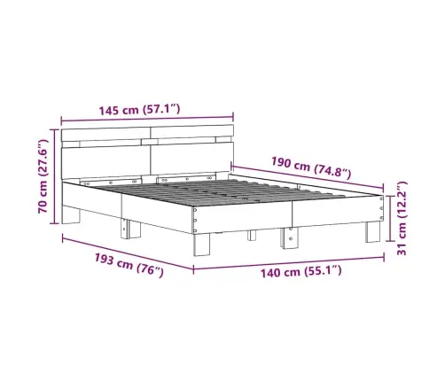 Voodi Raam Peaga Must Tamm 140 X 190 Cm Tehispuit
