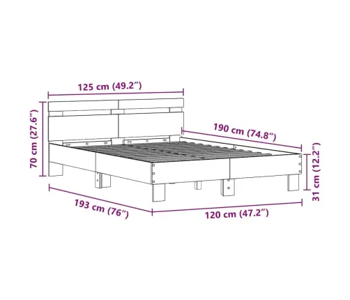 Voodi Raam Peaga Vana Puit 120 X 190 Cm Tehispuit