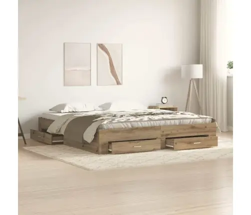 Gultas Rāmis Ar Atvilktnēm Artisan Oak 180X200 Cm Inženierijas Koks Vidaxl