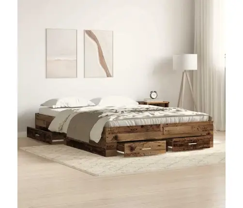 Gultas Rāmis Ar Atvilktnēm Vecs Koks 135X190 Cm Inženierijas Koks Vidaxl