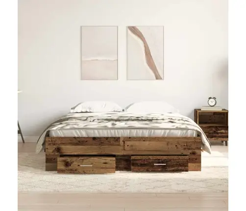 Gultas Rāmis Ar Atvilktnēm Vecs Koks 135X190 Cm Inženierijas Koks Vidaxl