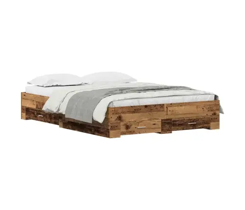 Gultas Rāmis Ar Atvilktnēm Vecs Koks 135X190 Cm Inženierijas Koks Vidaxl