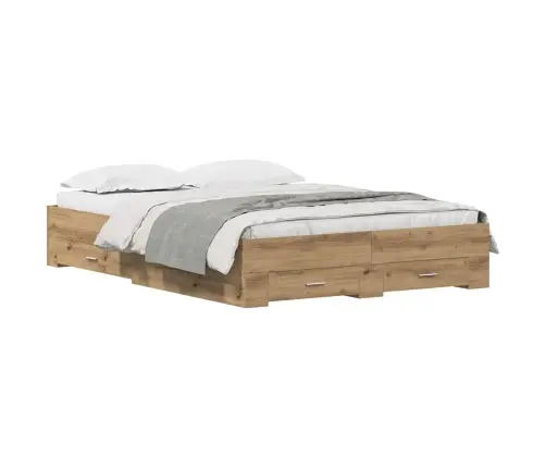 Gultas Rāmis Ar Atvilktnēm Artisan Ozola 135X190 Cm Inženierijas Koks Vidaxl