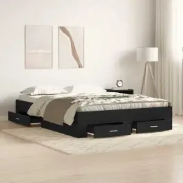 Gultas Rāmis Ar Atvilktnēm Melns Ozols 135 X 190 Cm Vidaxl