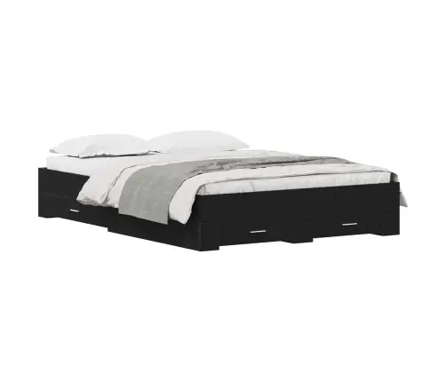 Gultas Rāmis Ar Atvilktnēm Melns Ozols 135X190 Cm Inženierijas Koks Vidaxl