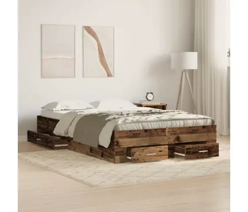 Gultas Rāmjis Ar Atvilktnēm Vecā Kokā 120X190 Cm Inženierijas Koks Vidaxl