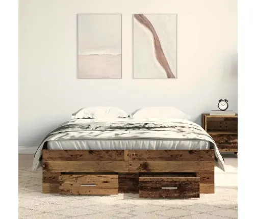 Gultas Rāmjis Ar Atvilktnēm Vecā Kokā 120X190 Cm Inženierijas Koks Vidaxl