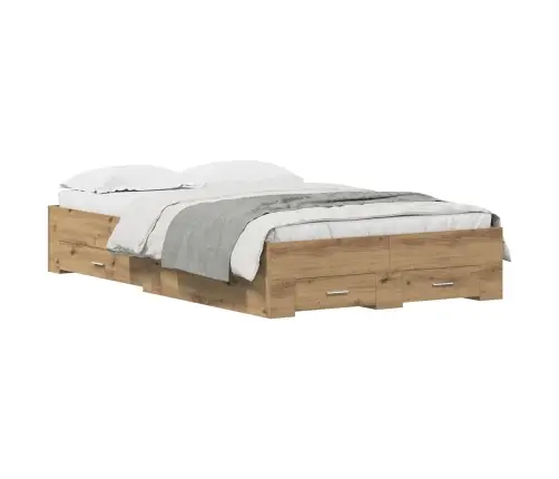 Gultas Rāmja Ar Atvilktnēm Amatnieku Ozola 120X190 Cm Inženierijas Koks Vidaxl
