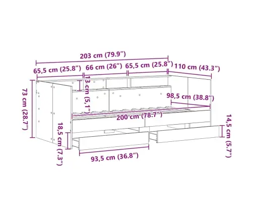 Dienos Lova Senovinis Medis 100 X 200 Cm Apdirbta Mediena