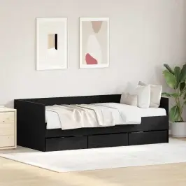 Dienas Gultas Rāmis Ar Atvilktnēm Melns Ozols 90 X 200 Cm Vidaxl Dienas Gultas Rāmis Ar Atvilktnēm Melns Ozols 90 X 200 Cm Vidaxl