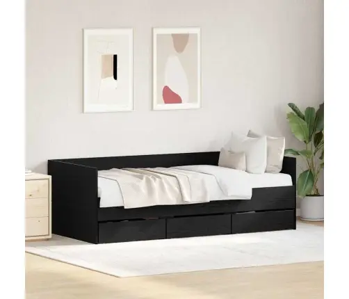 Dienos Lova Juodas Ąžuolas 90 X 200 Cm Apdirbta Mediena