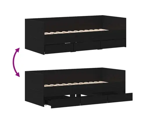 Dienos Lova Juodas Ąžuolas 90 X 200 Cm Apdirbta Mediena